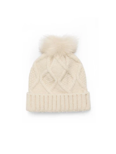 Cable Knit Hat With Faux Fur Pom Pom
