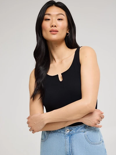 Notch Neck Ribbed Tank Top