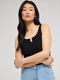 Notch Neck Ribbed Tank Top