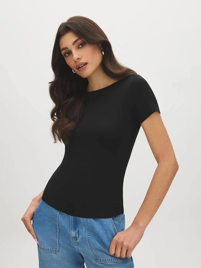 Cap Sleeve Boat Neck T-Shirt