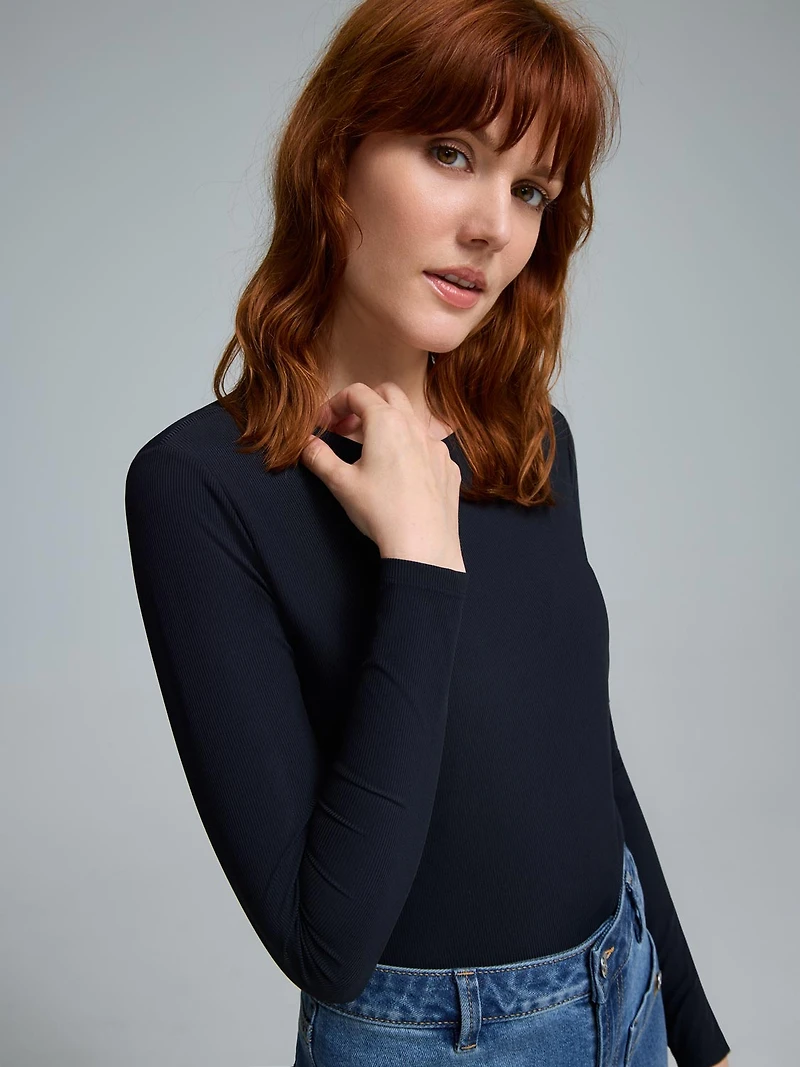 Double Layer Crew Neck Ribbed Top