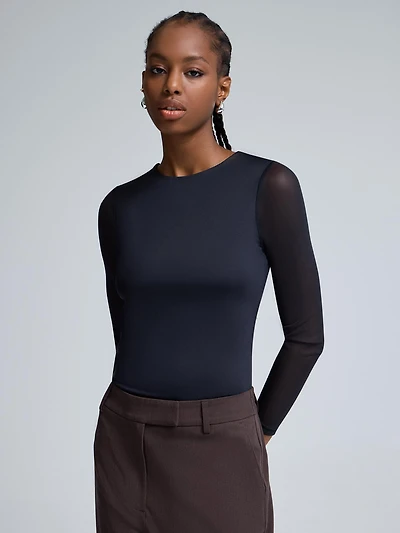 Mesh Sleeve Double Layer Top