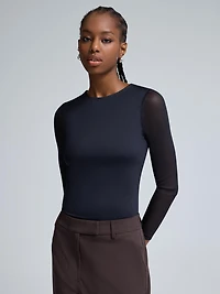 Mesh Sleeve Double Layer Top
