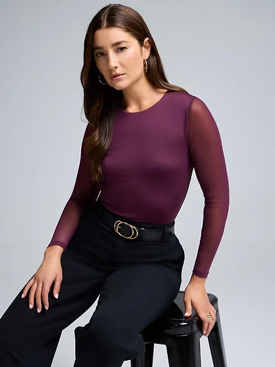Mesh Sleeve Double Layer Top
