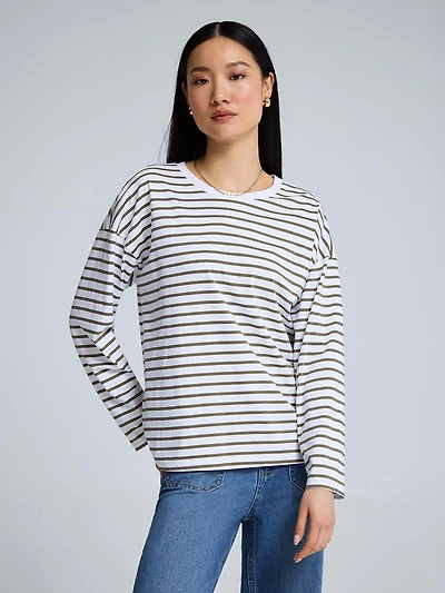T-shirt en coton à manches longues et rayures