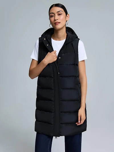 Long Hooded Puffer Vest