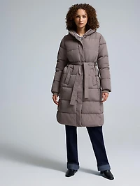 Veste matelassée longue ceinturée