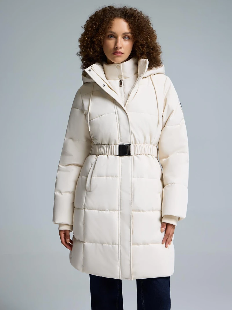 Veste matelassée mi-longue ceinturée