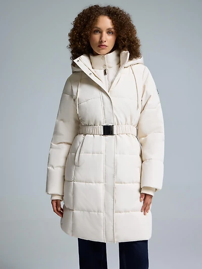 Veste matelassée mi-longue ceinturée