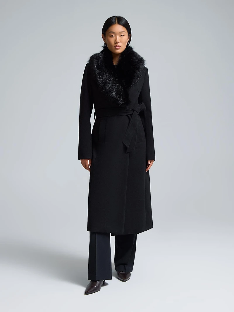 Faux Fur Collar Wrap Coat