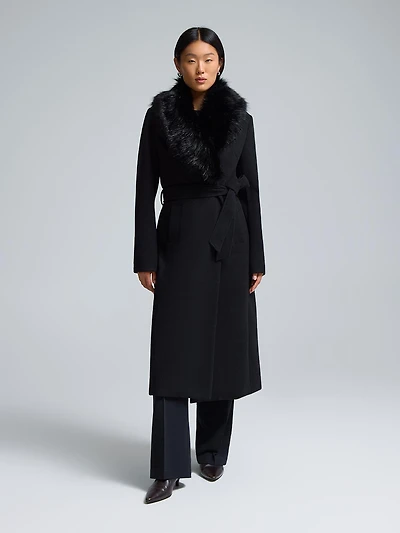 Faux Fur Collar Wrap Coat