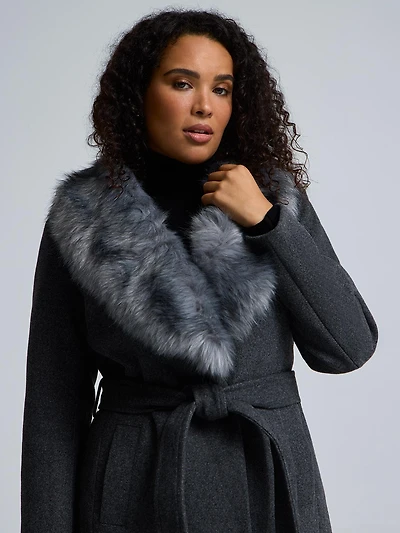 Faux Fur Collar Wrap Coat