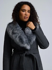 Faux Fur Collar Wrap Coat