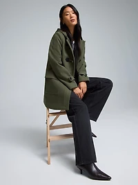 Hooded Faux Wool Trench Coat