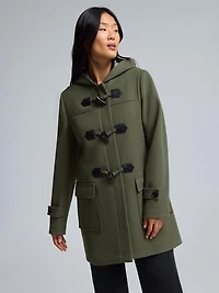 Hooded Faux Wool Trench Coat