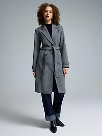 Herringbone Faux Wool Wrap Coat