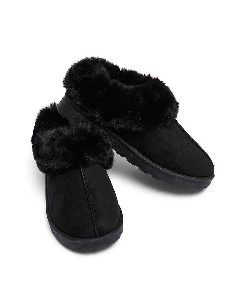 Faux Fur Lined Suede Slippers