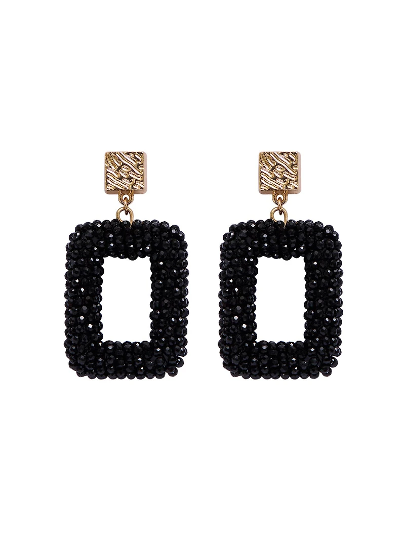 Beaded Rectangle Statement Earrings