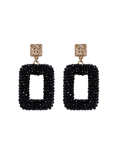 Beaded Rectangle Statement Earrings
