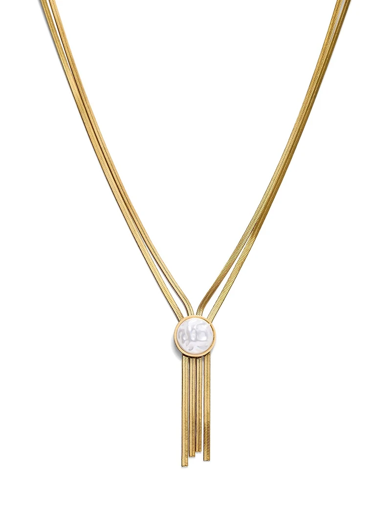 Pearl Lariat Snake Chain Necklace