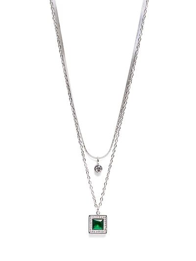 Square Pave Gem 2-Layer Necklace