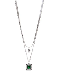 Square Pave Gem 2-Layer Necklace