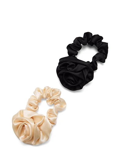 2-Pack Of Satin Rose Scrunchies