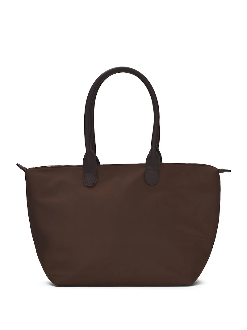 Nylon Tote Bag with Faux Leather Handles
