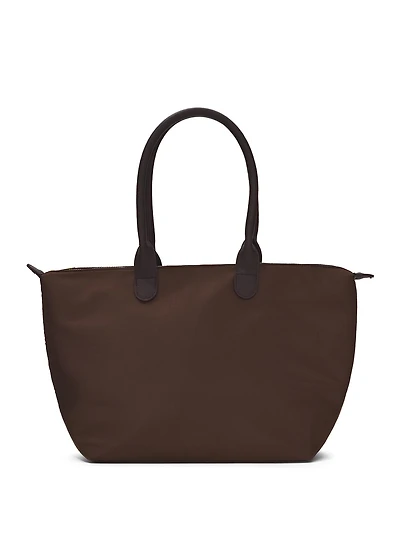 Nylon Tote Bag with Faux Leather Handles