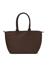 Nylon Tote Bag with Faux Leather Handles