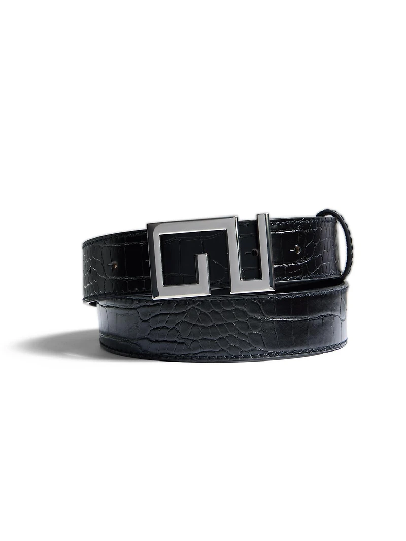 Geometric Buckle Crocodile Belt