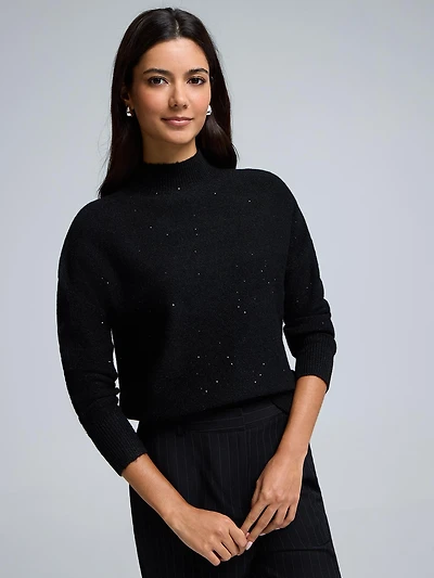 Sequin Metallic Mock Neck Sweater