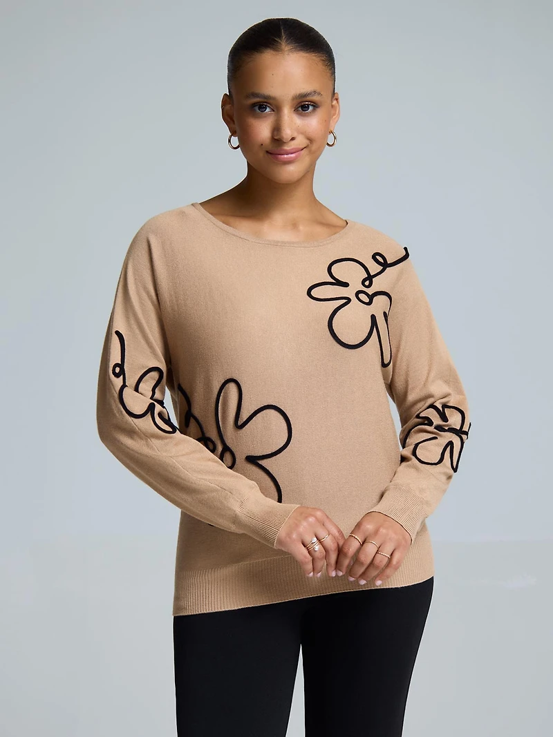 Knit Sweater With Floral Soutache Design