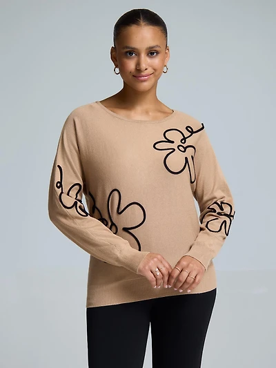 Knit Sweater With Floral Soutache Design