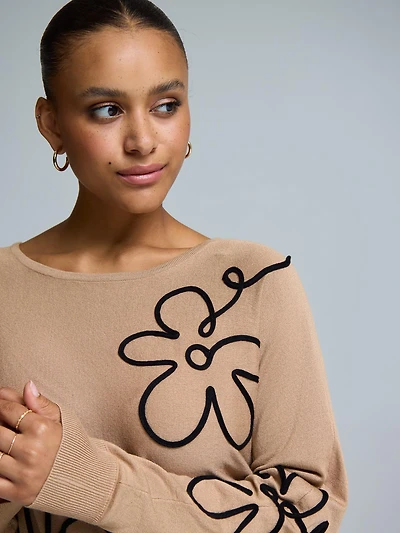 Knit Sweater With Floral Design