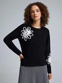 Contrast Floral Soutache Pullover Sweater
