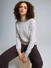 Mock Neck Pom Detailed Sweater