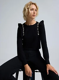 Pearl Embellished Ruffle Sweater