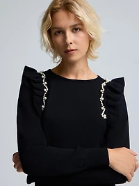 Pearl Embellished Ruffle Sweater