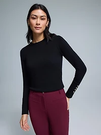 Button Detail Crew Neck Sweater