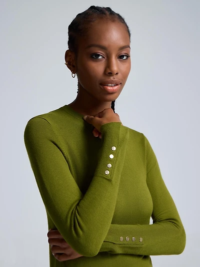 Button Detail Crew Neck Sweater