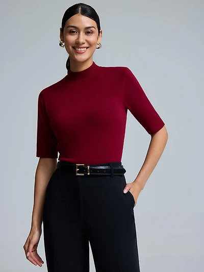 Elbow Sleeve Mock Neck Top