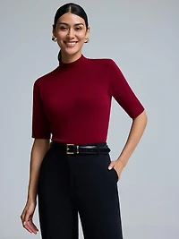 Elbow Sleeve Mock Neck Top