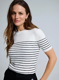 Chandail à manches courtes en tricot torsadé et rayures