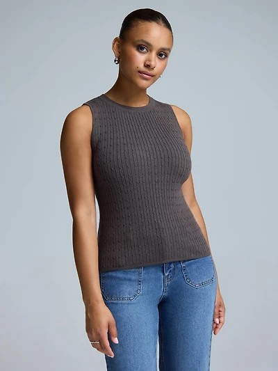 Chandail sans manches en tricot torsadé