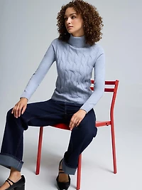 Cable Front Turtleneck Sweater