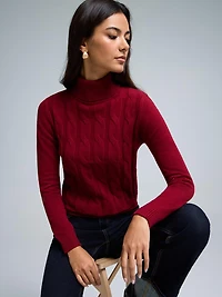 Cable Front Turtleneck Sweater