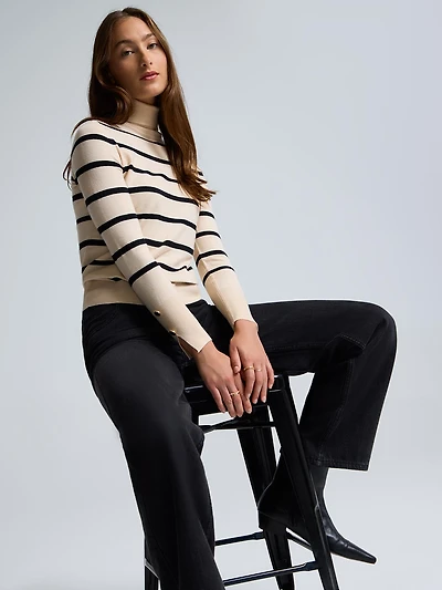 Metallic Striped Turtleneck Sweater