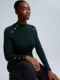 Button Detail Mock Neck Sweater