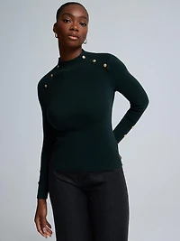 Button Detail Mock Neck Sweater